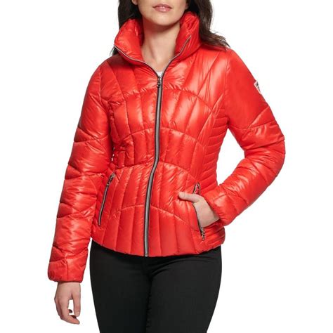 Guess Womens Quilted Puffer Jackethot Crimson The Outerwear Shop