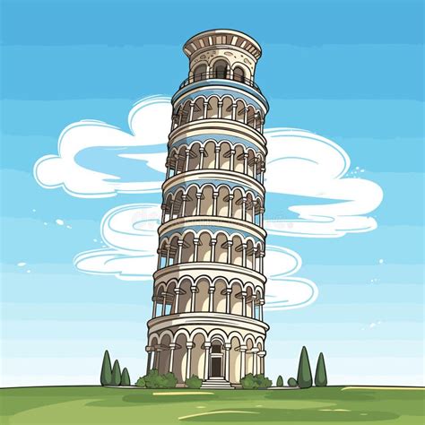 Leaning Tower Of Pisa Hand Drawn Comic Illustration Leaning Tower Of