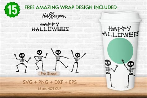 Oz Happy Hallowen Starbucks Hot Cup Svg Dancing Skeleton