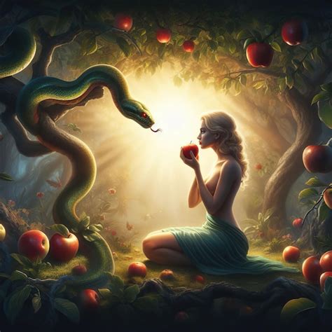 Premium Photo Eve In The Garden Of Eden With The Snake And The Apple