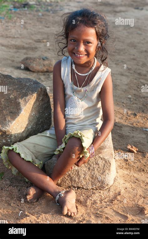 smiling happy poor indian village girl andhra pradesh india stock