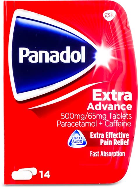 Panadol Extra Advance 500mg 65mg 14 Tablets Medino