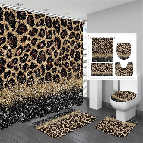 Amazon Gibelle 4 Pcs Leopard Print Shower Curtain Set With Non