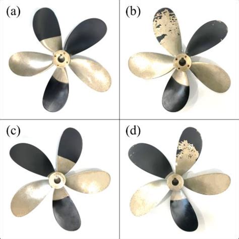 Experimental images of propeller blades painted with different types of ...