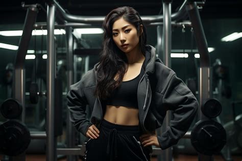 Premium Photo | A korean woman posing in gym clothes against