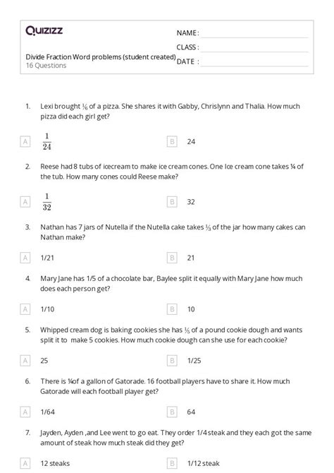 50 Fraction Word Problems Worksheets On Quizizz Free And Printable