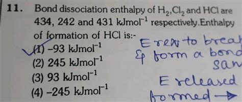 Bond Dissociation Enthalpy Of H Cl And Hcl Are And