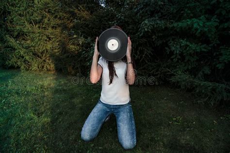 Girl Holding A Vinyl Record In Her Hands Stock Photo Image Of Party