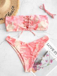 48 OFF 2020 ZAFUL Tie Dye Lace Up High Leg Bikini Swimsuit In MULTI A ZAFUL