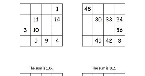 This Worksheet Has Four 4x4 Magic Squares That Require Students To Fill