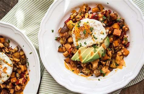 Roasted Veggie Breakfast Bowl with Fried Eggs + Sriracha | Lemons and Basil