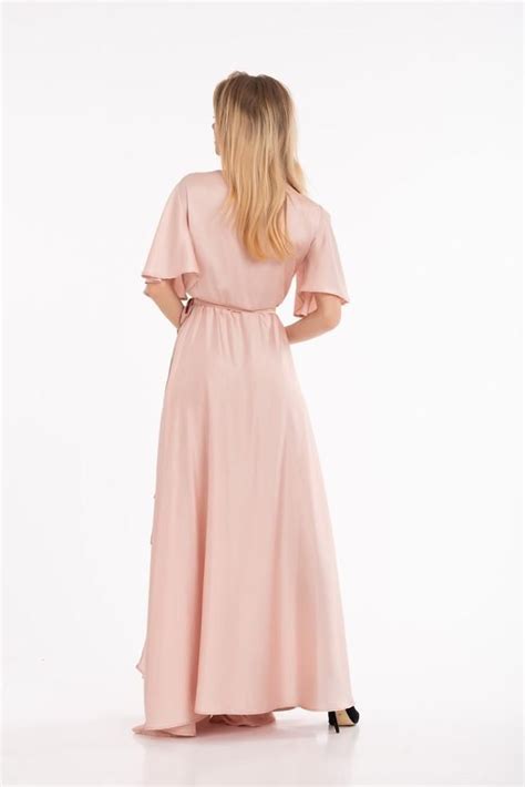 Light Pink Bridesmaid Flutter Sleeve Maxi Dress In 2020 Maxi Dress With Sleeves Wrap Dress