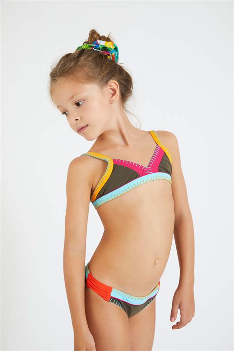 Girls Khaki Two Piece Swimsuit Mariachi Teknicolor Banana Moon