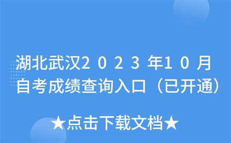 湖北武汉2023年10月自考成绩查询入口（已开通）