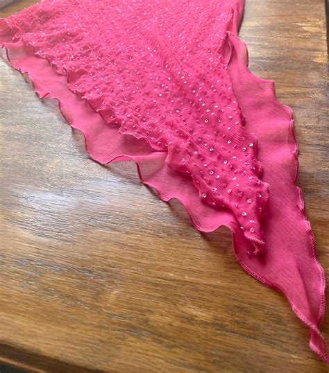 Vintage Hot Barbie Pink Silk Slip Dress Tunic Top Sequins Elegant Lingerie Asymmetrical Hem