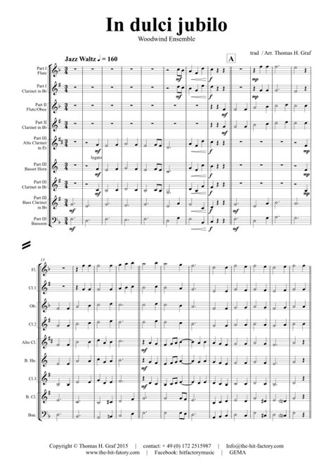 In Dulci Jubilo Christmas Song Jazz Waltz Woodwind Ensemble Arr