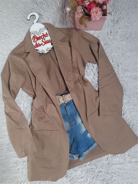 Casaco Sobrepor Cor Nude Sobretudo Sarja Lindão M Casaco Feminino Casaco Sobretudo Nude