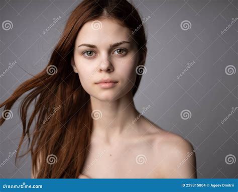 Beautiful Woman Red Hair Naked Shoulders Posing Posing Isolated Background Stock Photo Image