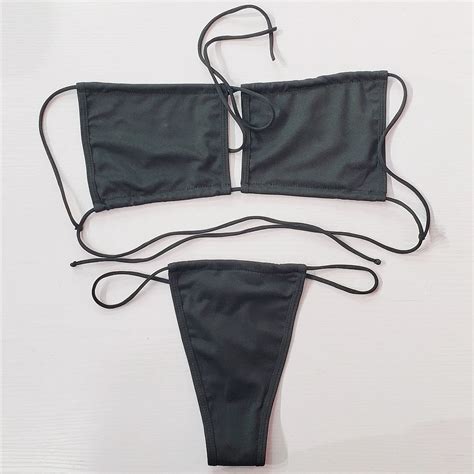 2023 Sexy Thong Micro Bikinis Women Swimsuits Solid Push Up Swimwear Female Bikini Set Brazilian
