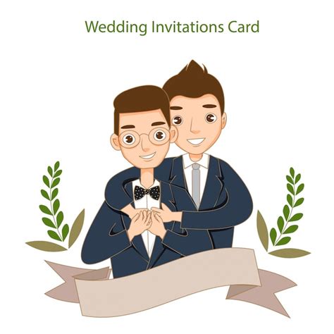 Pareja Gay Linda Rom Ntica En Tarjeta De Invitaciones De Boda Vector Premium