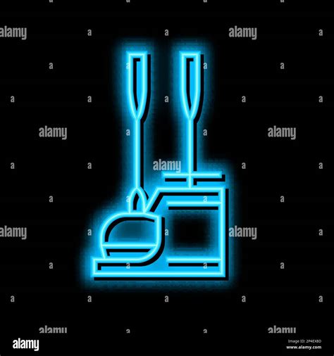 Scoop And Broom For Cleaning Dust Neon Glow Icon Illustration Stock