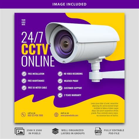 Cctv Online Security Social Media Poster Psd Mockup Premium Ai