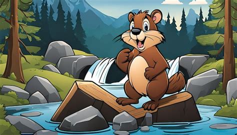 A cartoon beaver building a dam | Premium AI-generated image