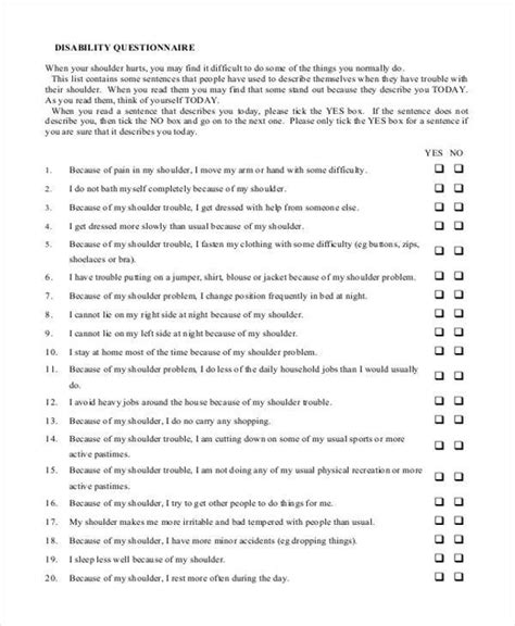 Free Sample Disability Questionnaire Forms In Pdf Ms Word