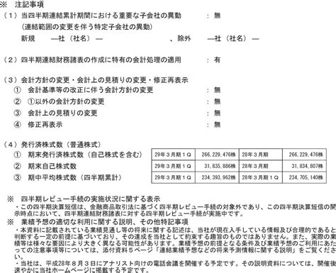 注 記 事 項 1 当 四 半 期 における 重 要 な 子 会 社 の 異 動 無 連 結 範 囲 の 変 更 を 伴 う 特