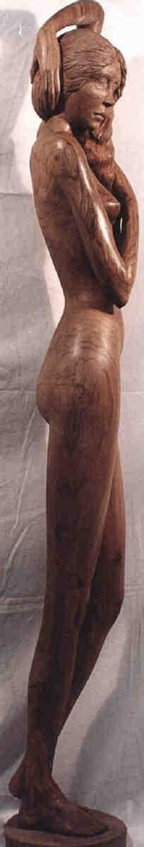 Nude And Comb Carved Wood Torso Girl Statue ArtParkS