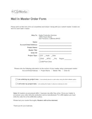 Fillable Online Mail In Master Order Form Fax Email Print PdfFiller