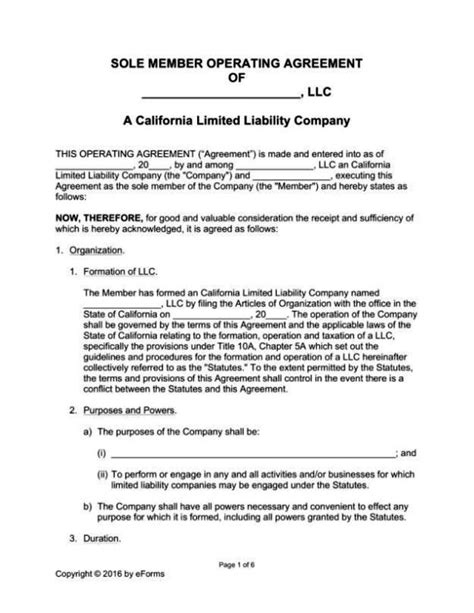 Free California Llc Operating Agreement Template