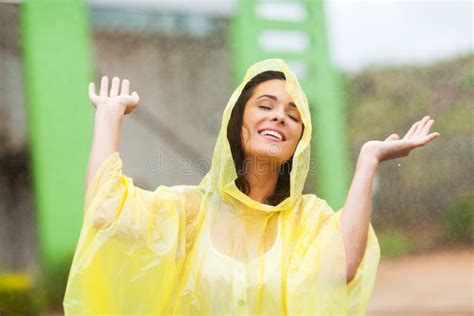 Woman With Umbrella In The Rain Stock Image Image Of Carefree Girl