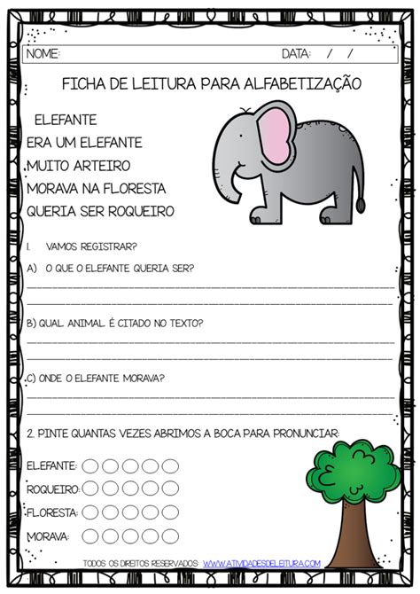 Atividade De Leitura Alfabetização