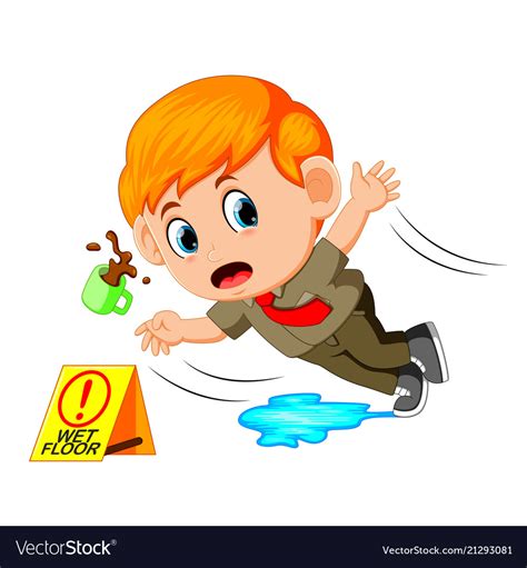 Boy Slipping On Wet Floor Royalty Free Vector Image