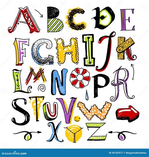 Doodle Color Alphabet Stock Vector Illustration Of Cartoon