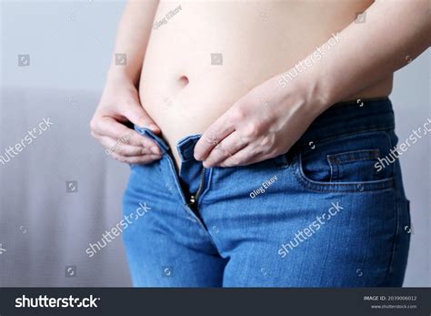 Woman Unbuttoned Jeans Naked Belly Weight Stock Photo Shutterstock