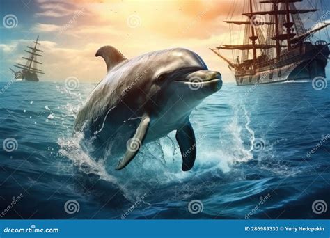 Dolphin Swim In The Blue Sea In A Picturesque Place Stock Photo Image