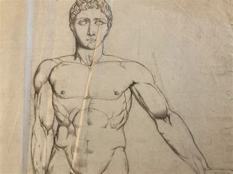 Dessin A L Antique Homme Grec Portrait Crayon Buste Torse Nu Mine