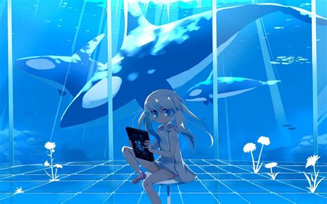 Wallpaper Illustration Anime Girls Dress Blue Original Characters Underwater Orca Stage