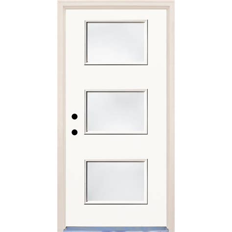 Builders Choice 36 In X 80 In Classic Right Hand 3 Lite Clear Glass Painted Fiberglass Prehung