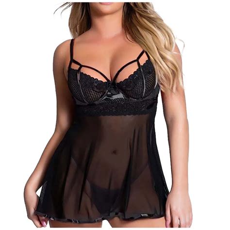 Women Sexy Lace Night Dress Sleepwear See Through Sexy Lingerie