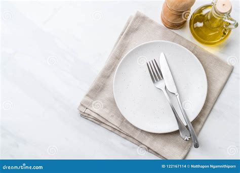 Empty Plate Spoon Fork And Knife Stock Photo Image Of Silverware