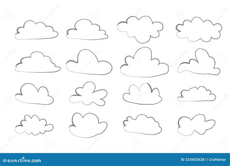 Conjunto De Nubes En El Estilo De Dibujo De Doodle Dibujado A Mano