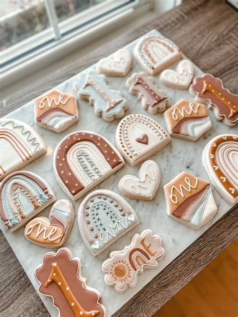 Boho Rainbow Custom Cookies Rainbow First Birthday First Birthday