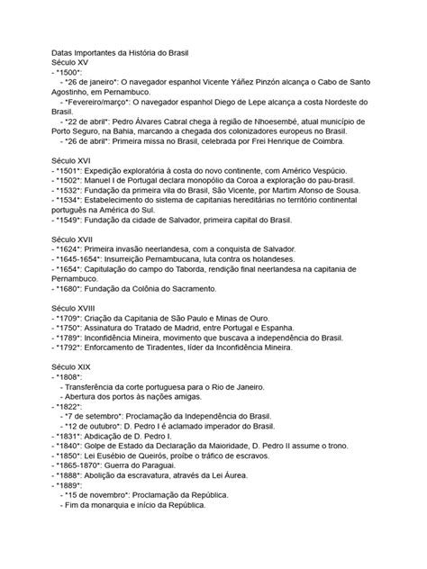 Datas Históricas do Brasil | PDF | Brasil | América do Sul
