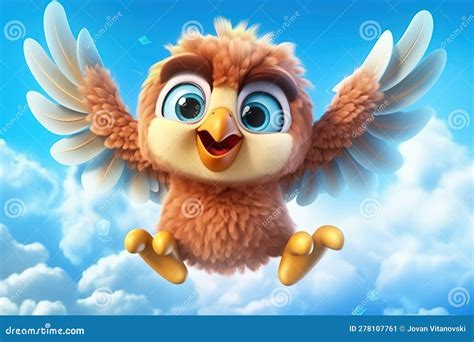 A Cute Adorable Baby Eagle Flying In The Sky In The Style Of Children