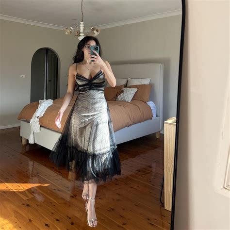 Beautiful Black Tulle And Nude Polkadot Midi Dress Depop