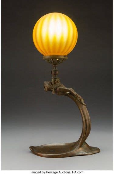 Art Nouveau Bronze Figural Desk Lamp And Glass Globe Shade Circa 1900