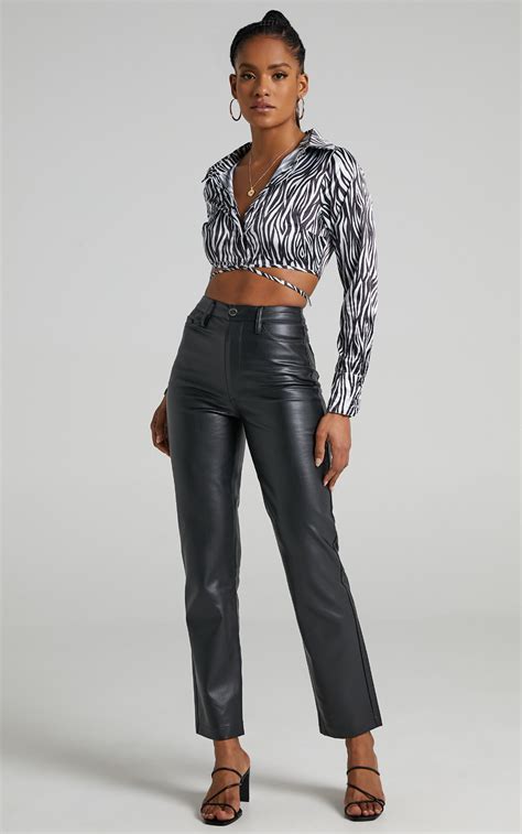 Dilyenne Pants In Black Leatherette Showpo Off Duty Model Look